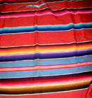 1960s Saltillo Serape Mexican Blanket Red Center Diamond Fringed Lg Cotton Wool