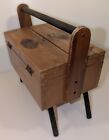 Vintage 1950s Wooden Sewing Box Worker Handmade Legs  Hinged  Portable 12 lx10 h