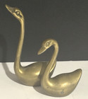 Vintage Pair Of Brass Geese Birds  Set Of Three- Mcm
