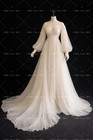 Chiffon Wedding Dresses With Sweep Train Long Puff Sleeve Vintage Bridal Gowns