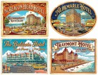 Vintage Nostalgic Hotel Luggage Stickers  4 Retro Labels On 1 Cut   Peel Sheet