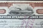 1923 Eastern Steamship Lines Stock Certificate Type 1 Brown  1901-1955 Ny Boston