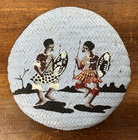 Vintage Wall Basket Tribal African Woven Hand Painted Folk Art Warriors 7 In