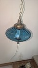 Vintage Falkenstein Aqua Blue Saucer Shape Hanging Swag Lamp Light Mcm Stunning 