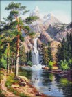 Waterfall Mountains - Diy Dmc Chart Counted Cross Stitch Patterns Needlework 