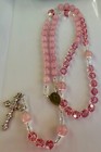 Rosary Beads  Pink  Swarovski  Rose Quartz  Silver  First Communion  Baptism