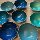 Set Of 8 Vintage Emalox Norway Enamel Aluminum Bowls  4-inch  blues 