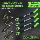 4 Pack Car Tie Down Straps For Trailers 2  X 96  - 9900lbs Break Strength - T   