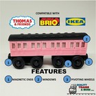 Wooden Railway Pink Passenger Coach Train Custom Made For Thomas Train Tracks