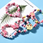 Colorful Kids Bracelet Necklace Set Wooden Durable Heart Shape Tassel Style
