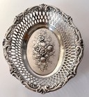 Vintage Italian 800 Silver Repousse Pierced Floral Dish Bowl     119 6g