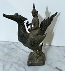 Old Bronze Thailand Thai Buddhist Statue Of A Deity On Top Of A Mythical Bird