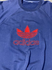 Vintage 80 s Adidas Crew Neck Pullover Logo Sweatshirt Navy Blue Cut Tag L