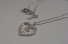 Heart   Cross Necklace Pendant W  Lab Craeted Diamonds 925 Sterling Silver 