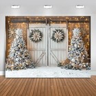 Mocsicka 7x5ft Christmas Photography Backdrop Winter Rustic Wood Door Background