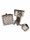 Vintage Square Silver Tone Cufflinks   Matching Tie Tack Set