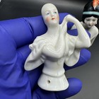 2 Vintage German Porcelain Half Doll Pin Cushion - Flapper - Black Hair - Flower