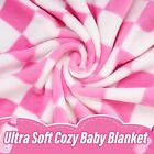 Plush Checkered Baby Blanket  Soft Fleece For Newborns   Stroller  pink   White 