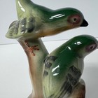 Vintage 1960s Songbird Porcelain Figurine 8  Green Yellow Birds Japan Mcm Decor