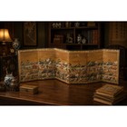Vintage Japanese 6 Panel Folding Table Screen Gold Leaf Village Festival Scene