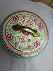 Vintage Daher Tin Canister With Lid Gold Teal Floral Circa 1960 Holland