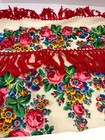 Vintage Floral Red Yarn Fringe Scarf Or Table Cover
