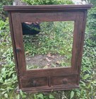 Antique Primitive Hanging Cupboard Old Red Paint Medicine Cabinet Mirror Shelves