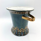 Vintage Porcelain Ring Cup Vase - Hand Painted Teal  Gold  Black  Light Blue