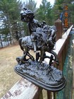 Antique Bronze Metal Art Sculpture Statue Boy Riding On A Horse With Dog 10 5  