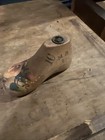 Antique Child Cobbler Shoe Mold Form Primitive Wood Floral Hand Painted Design