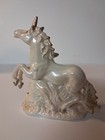 Unicorn Figurine  White Luster Gold Horn Vintage Rainbow Iridescent Rearing 