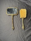 Antique-style Vanity Set     Gold Metal Hand Mirror   Brush With Ornate Rose