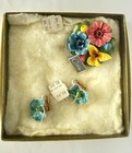 Vintage Castlecliff Enamel Flower Brooch Clip-on Earrings Original Box And Tags