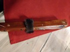 Native American 12 5 In  Hand Carved Ceremonial Cherry Wood Rattle W mink Fur   