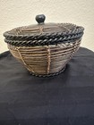 Vintage Lidded Basket With Metal Top   Base With Woven Wicker In The Middle