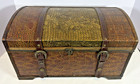 Vtg Style Wooden Trunk Embossed Faux Leather Snap Storage Chest Home Decor