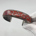 Zuni Vintage Coral Inlaid Sterling Silver Cuff Bracelet 
