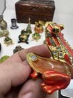 Metal Frog Trinket Box Hinged Lid Red Gold Tone Rhinestone Decorative Figurine
