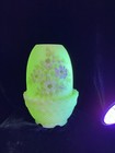 Fenton Fairy Lamp Satin Beaded Uranium Glass Flowers Hand Painted Signed