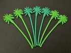 Lot 7 Vintage Green Palm Tree Cocktail Swizzle Stir Sticks Retro Tropical Bar