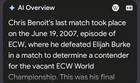 Chris Benoit Final Match Wwe Ecw Smackdown Ticket Stub Charlotte Nc 6 19 2007