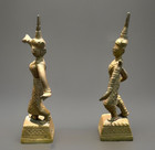 Vintage Or Antique Thai Chinese Asian Pair Of Temple Dancers Bronze Brass-qing