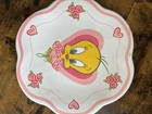 Tweety Bird Plate  Pink White W hearts And Flowers Scalloped Edge