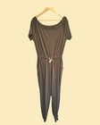 Women s Drawstring Lounge Jumpsuit Size S Gray One Piece Jersey Tapered Leg