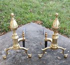 Vintage Brass Andirons Fireplace Hearth Accessory  Victorian Traditional Mcm