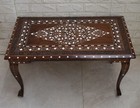 Vintage Handcrafted Moroccan Coffee Table  Bone Inlaid Morocco Side End Table