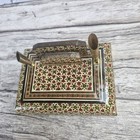 Vintage Persian Khatam Card Holder  Marquetry Mosaic Double Pen Holder Desk Set