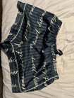 Women   s Dark Blue Striped Script Short Sleeve Button Front 2 Piece Pajama Set