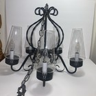 Vtg Chandelier Wrought Iron Hanging Primitive Early American Spanish Plug-in