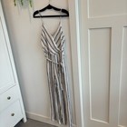 Leela   Lavender Women s Cropped White   Black Striped Romper Spaghetti Strap M
